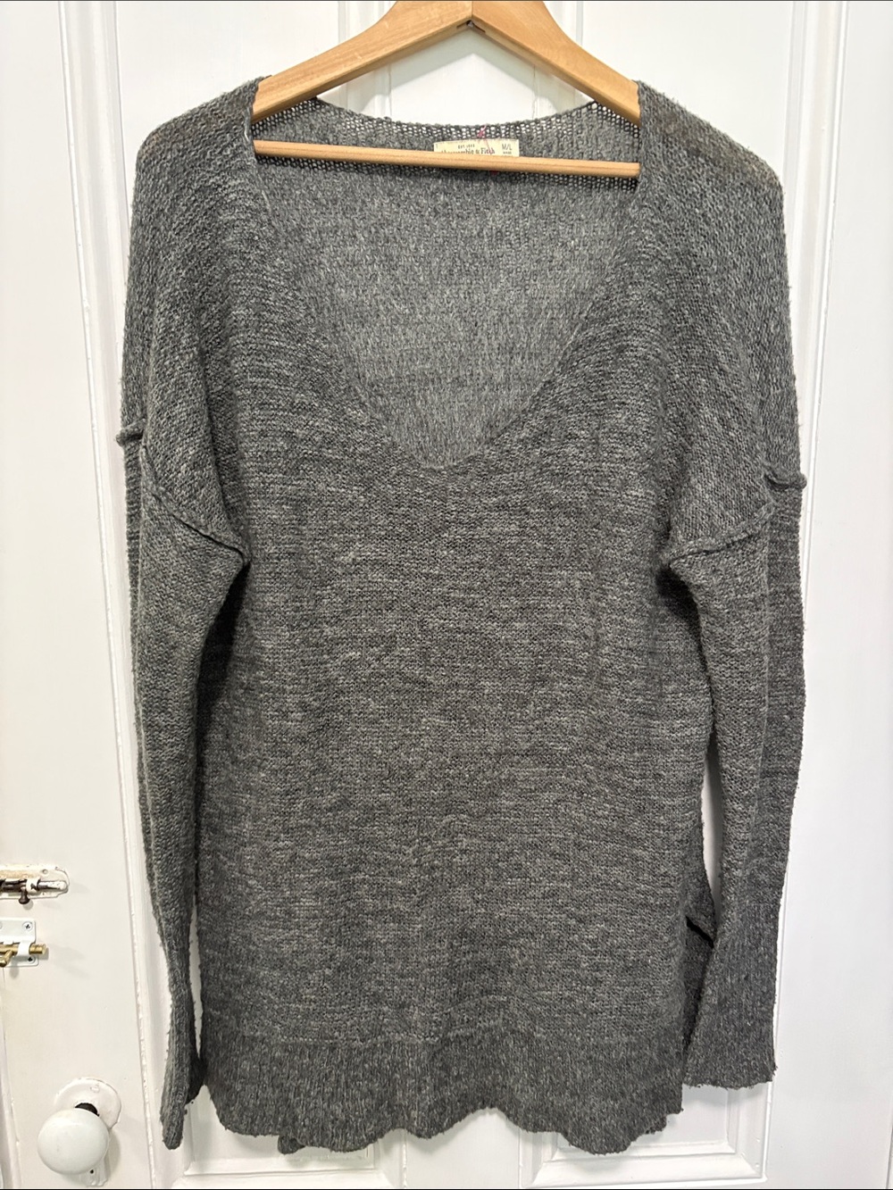 Abercrombie & Fitch Gray V-Neck Knit Sweater